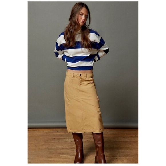 NWOT BDG X URBAN OUTFITTERS Canvas Midi Skirt IN SAND - Picture 1 of 9